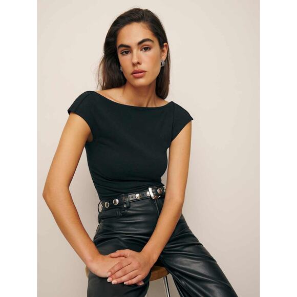 Reformation Darra Boat Neck Knit Top Black - S - Picture 3 of 6